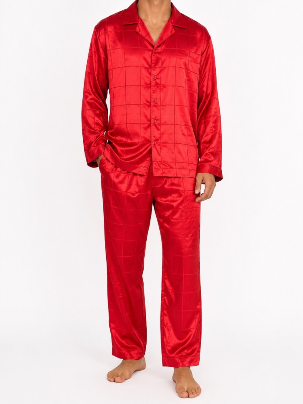 LONXU Men’s Red Satin Pajama Set 2-Piece